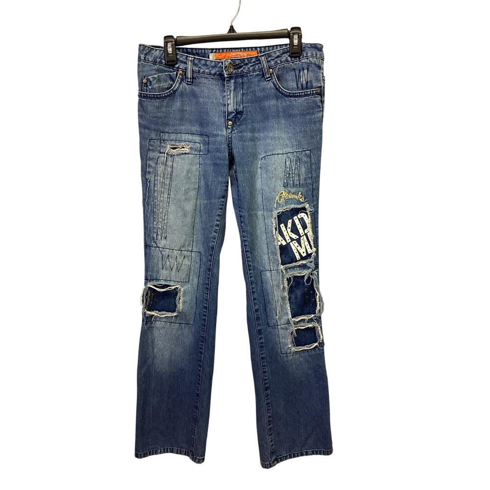 Akdmks Mens Size 30 Stretch Cotton Distressed Patched Whiskered Denim Blue Jeans